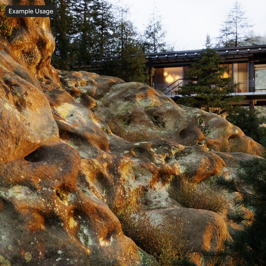 Roccia scoscesa ricoperta di muschio liscio, marrone