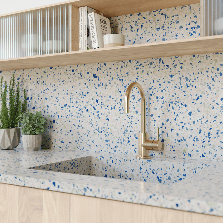 Speckled Cobalt Terrazzo Texture, White