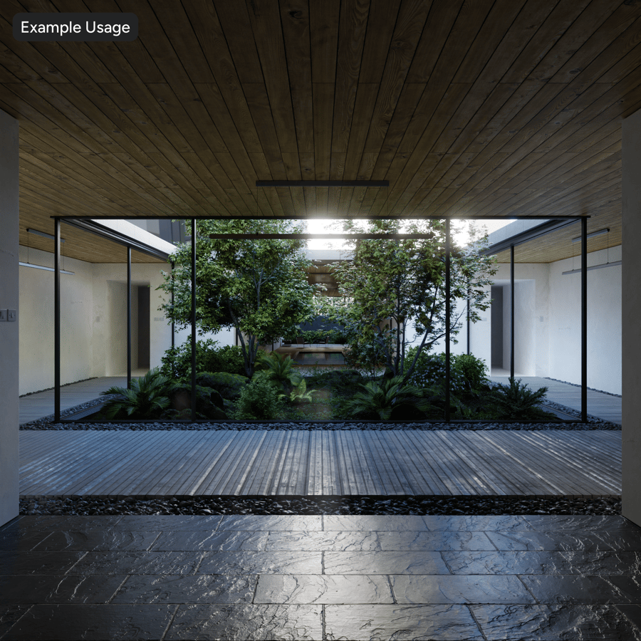 封闭式住宅庭院 HDRI，晴朗日光