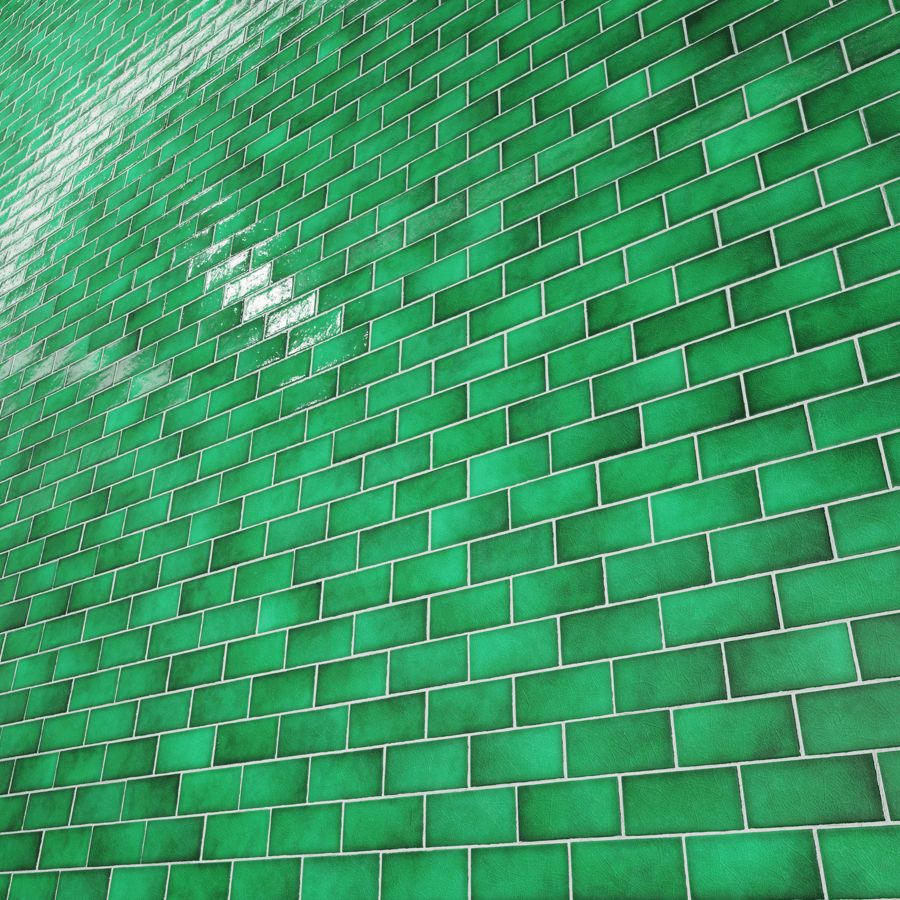 Glossy Offset Crackled Subway Tiles Texture, Green