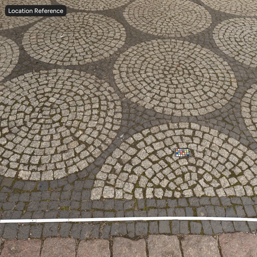 Textura circular de piso de paralelepípedos, cinza profundo