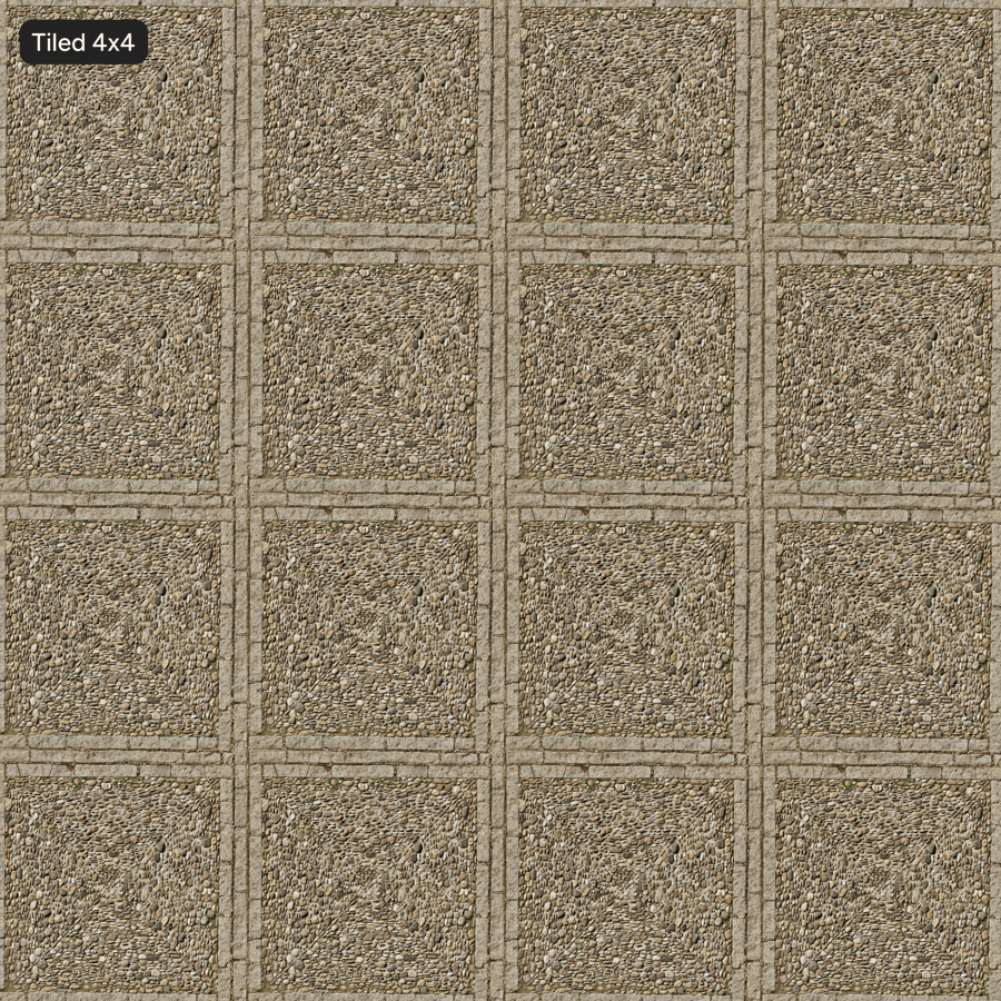 Texture pavimentazione a mosaico di ciottoli di fiume, multicolore caldo