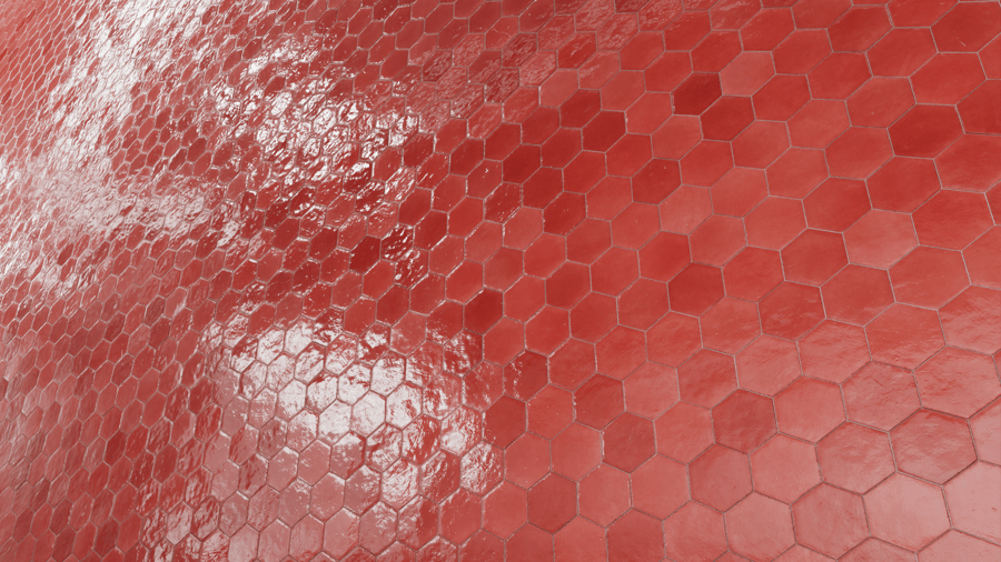 Textura de azulejo hexagonal brilhante Zellige, vermelho