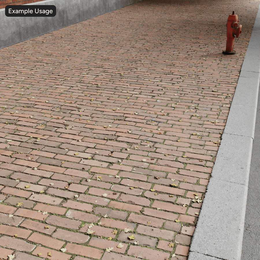 Gevallen bladeren op lopende bakstenen bestratingtextuur