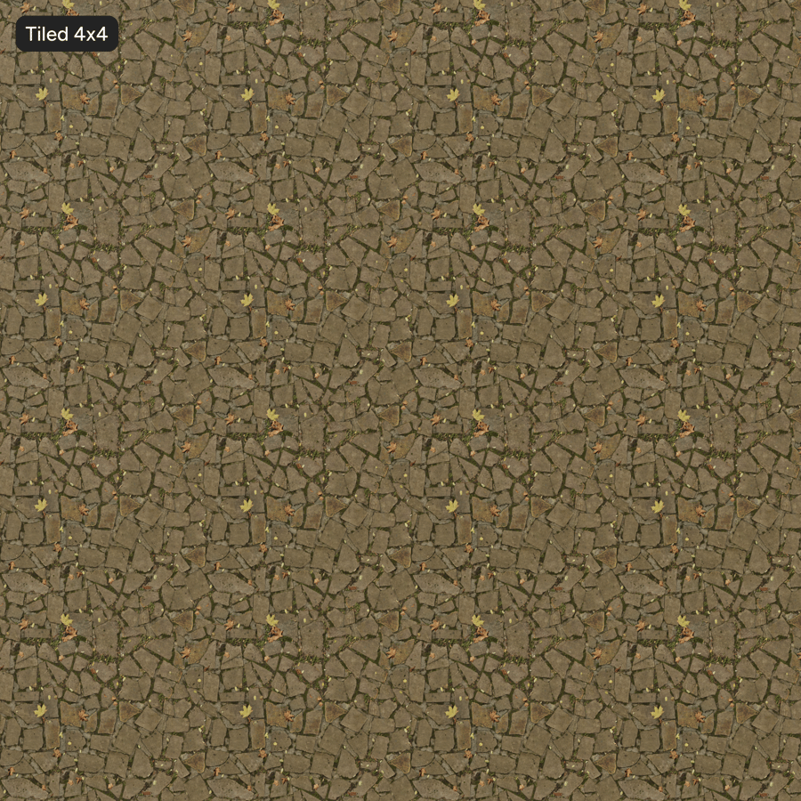 Leaves on Flat Stone Sidewalk Texture