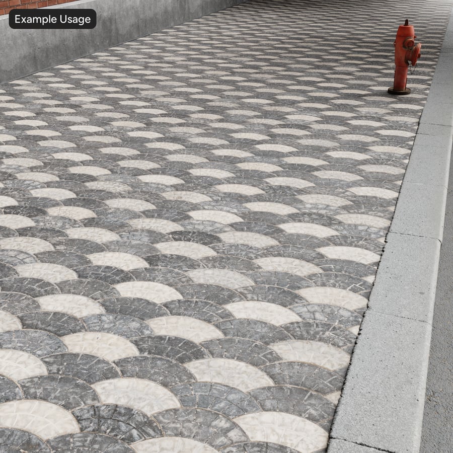 Textura de piso de paralelepípedos com padrão em leque, listrado