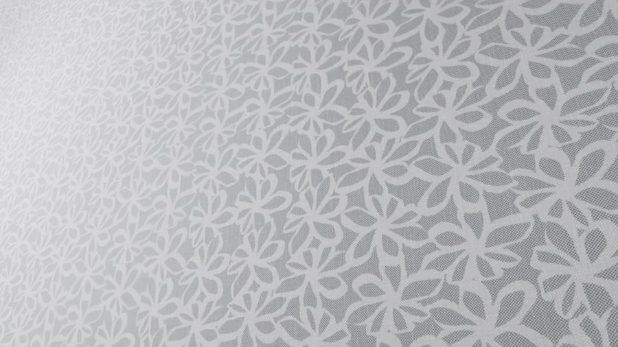 Tecido para estofamento com textura de cesta trançada e estampa floral, cinza