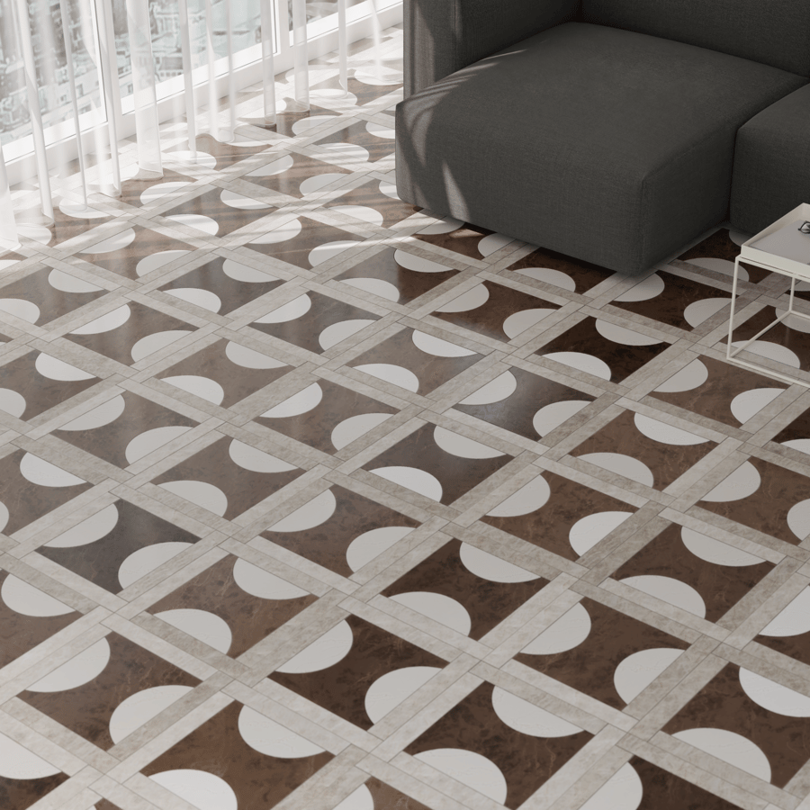 Semi Circles Geometric Square Tiles, Beige