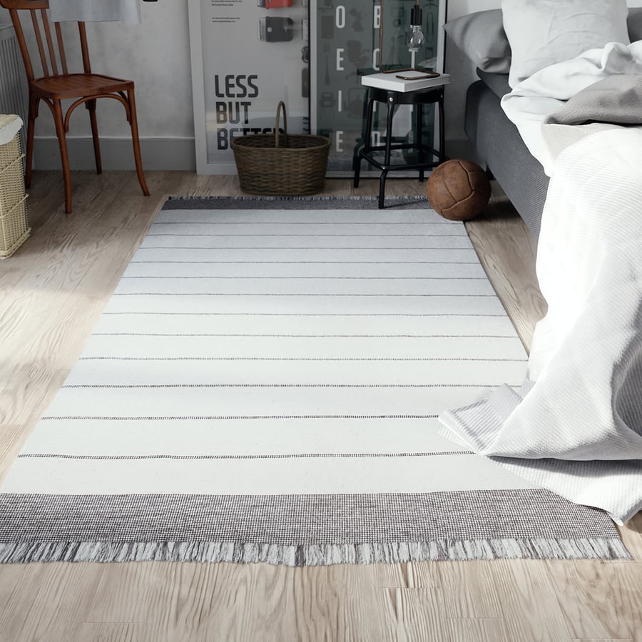 Striped Shoreline Designer Rug Model, White & Grey