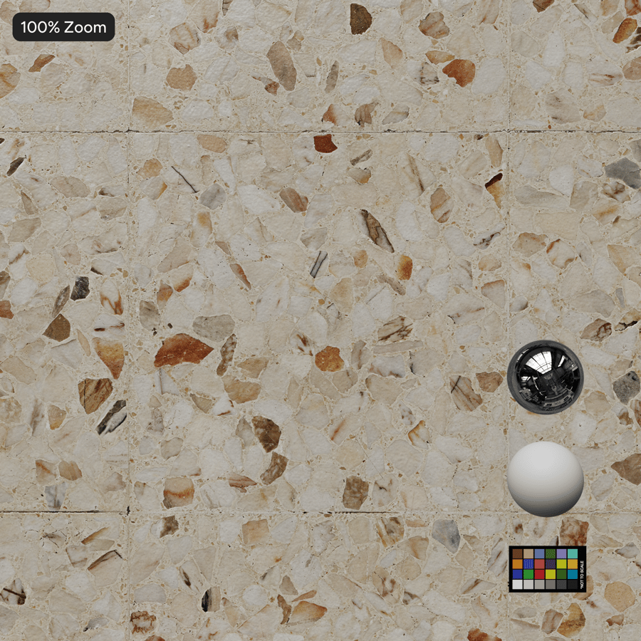 Büyük Parçalı Terrazzo Karo Kaplaması, Krem
