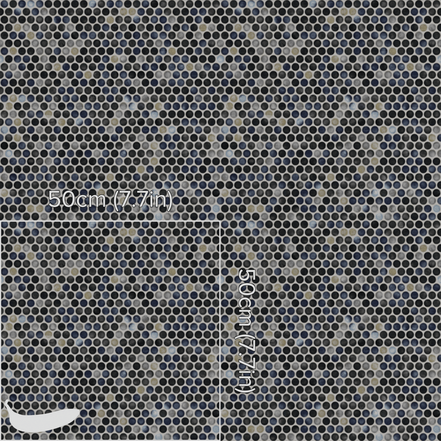 Textura de azulejo cerâmico brilhante redondo, preto e azul
