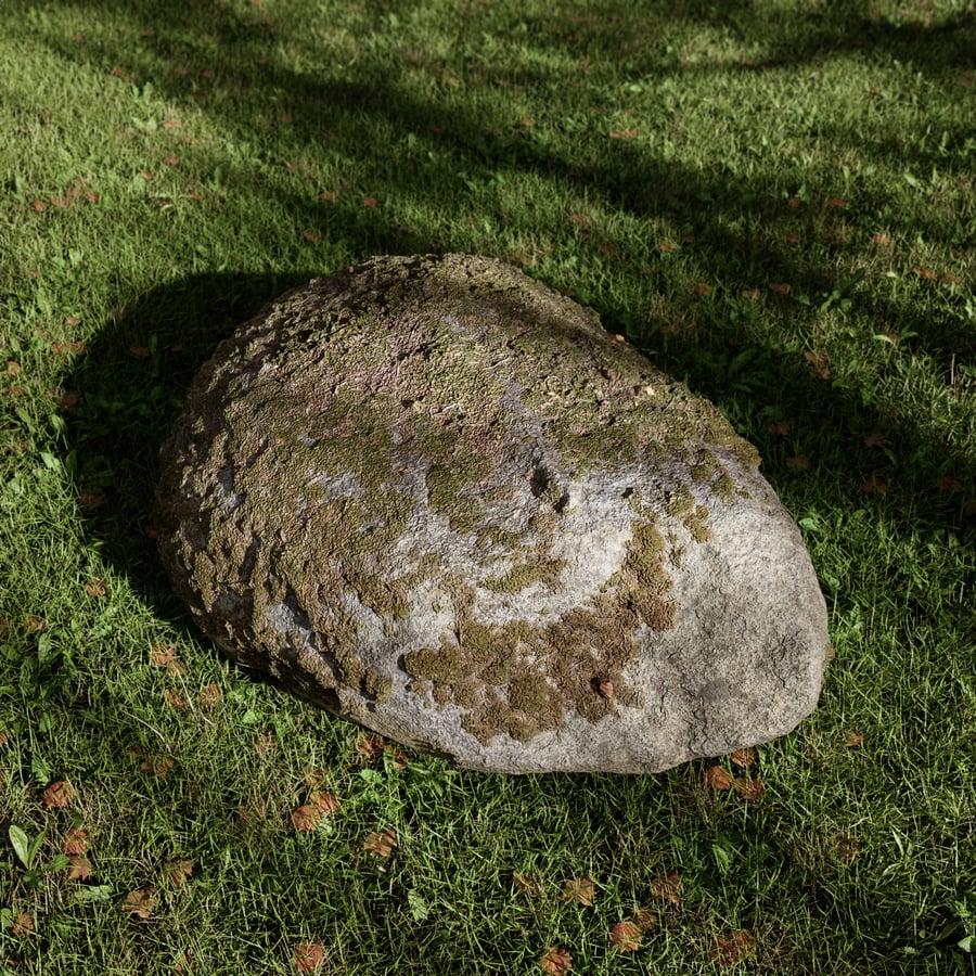 Cool Toned Round Mossy Smooth Large Rock Boulder Model