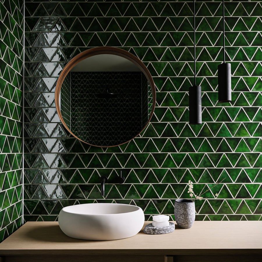 Glossy Triangle Ceramic Tiles Texture, Green