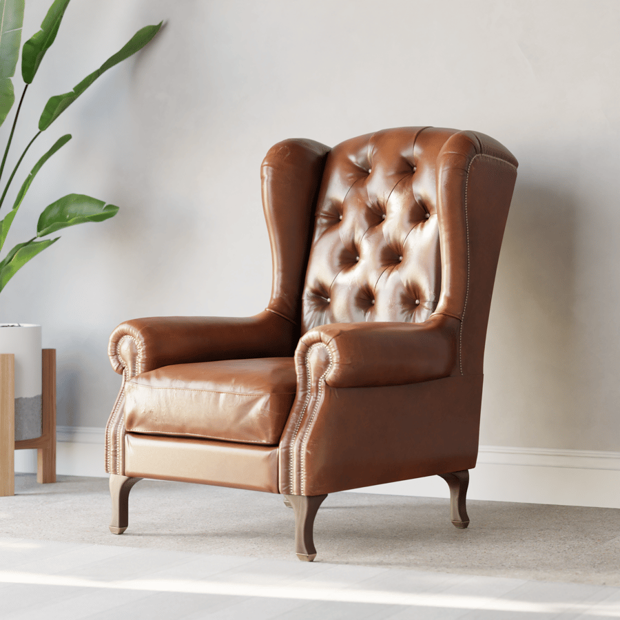 Tufted Leather Antique Armchair Model, Brown