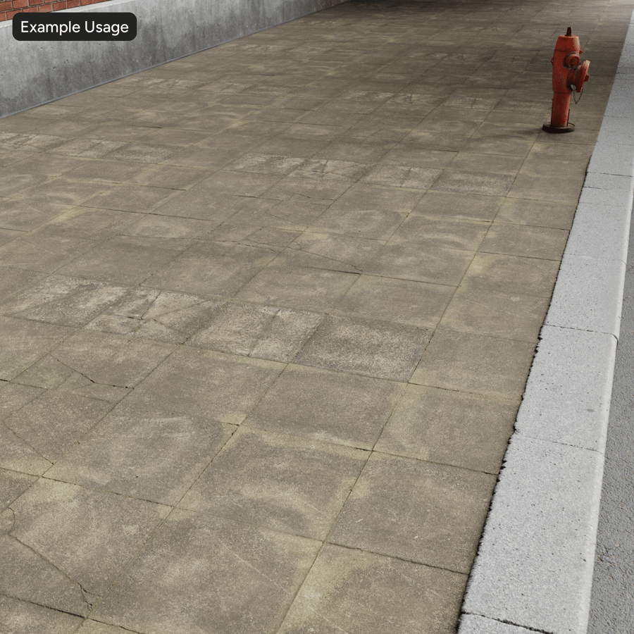 Weathered Cracked Square Tile Sidewalk Texture