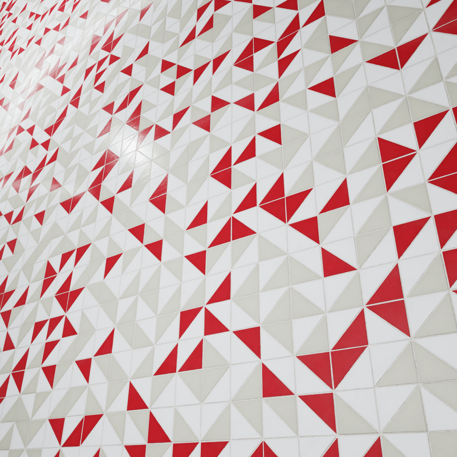 Textura de azulejo cerâmico triangular brilhante, chama bege