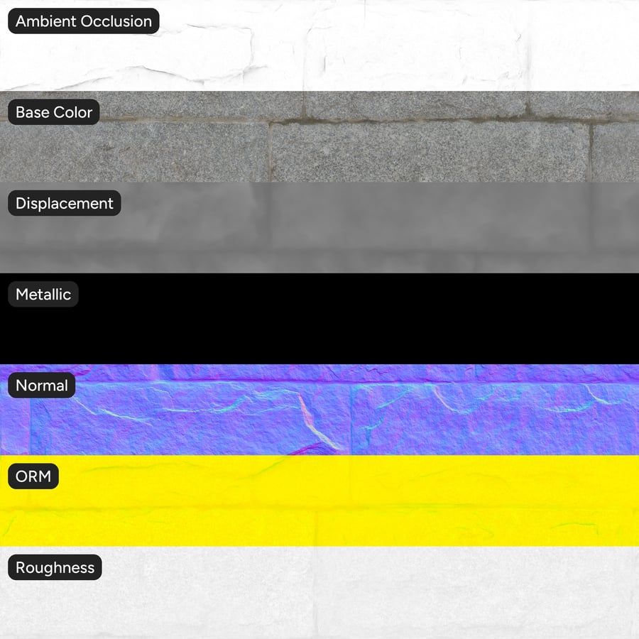 Long Granite Stone Block Wall Texture, Grey