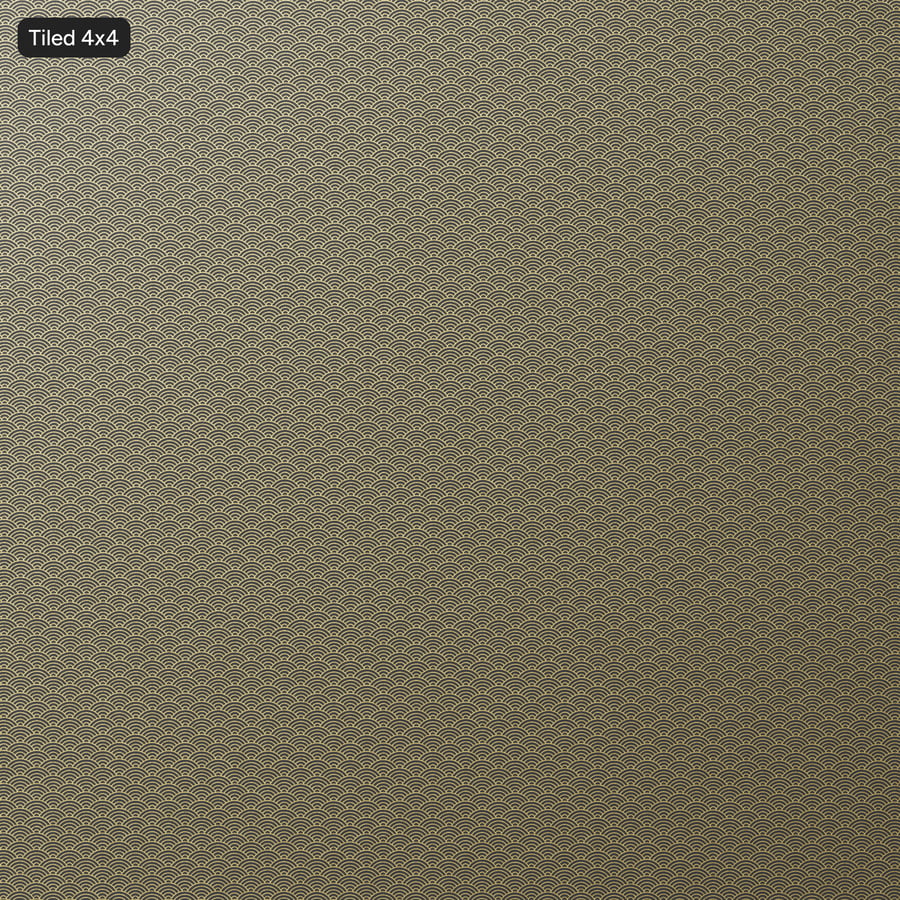 Textura de tecido para estofos com padrão de ondas japonesas, preto e dourado