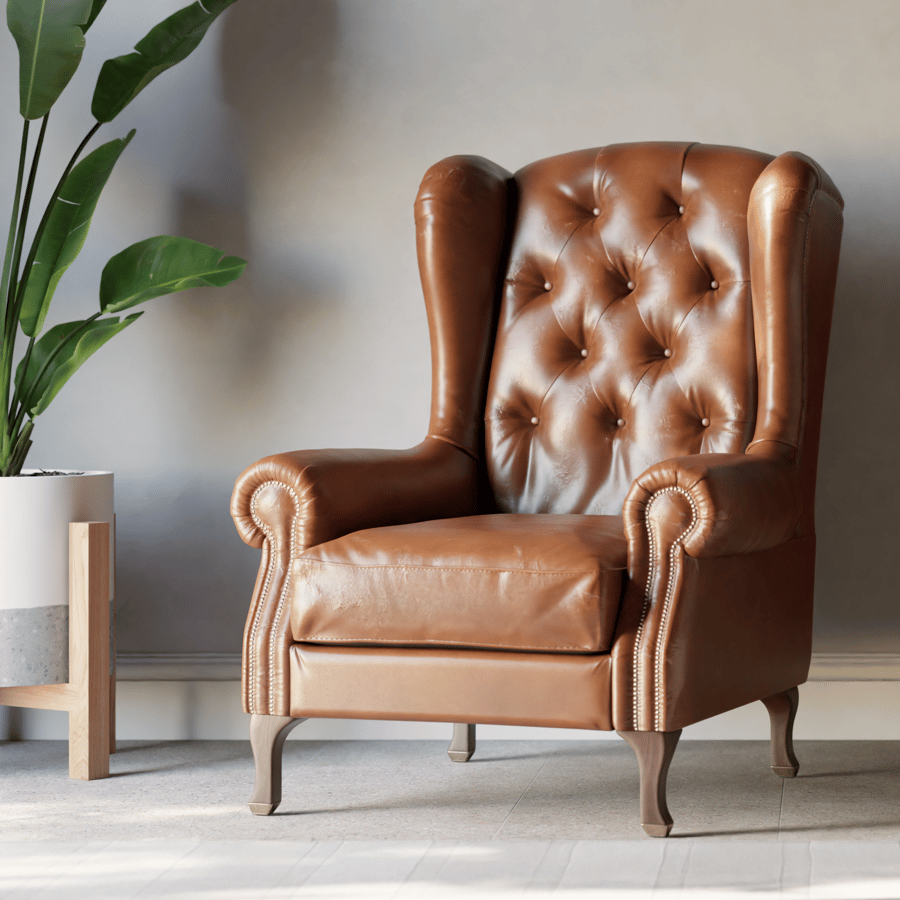 Tufted Leather Antique Armchair Model, Brown