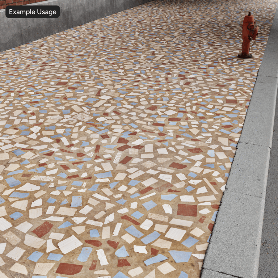 Keramisch mozaïek op stenen tegelstructuur