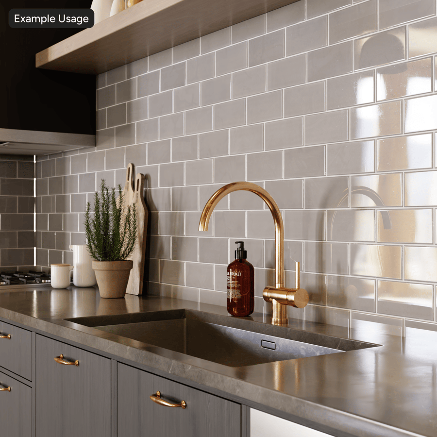 Rectangular Offset Ceramic Glossy Tile Texture, Gray
