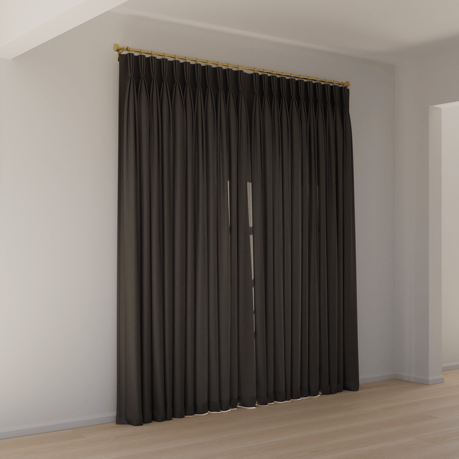 Cortinas fechadas com pregas, cinza