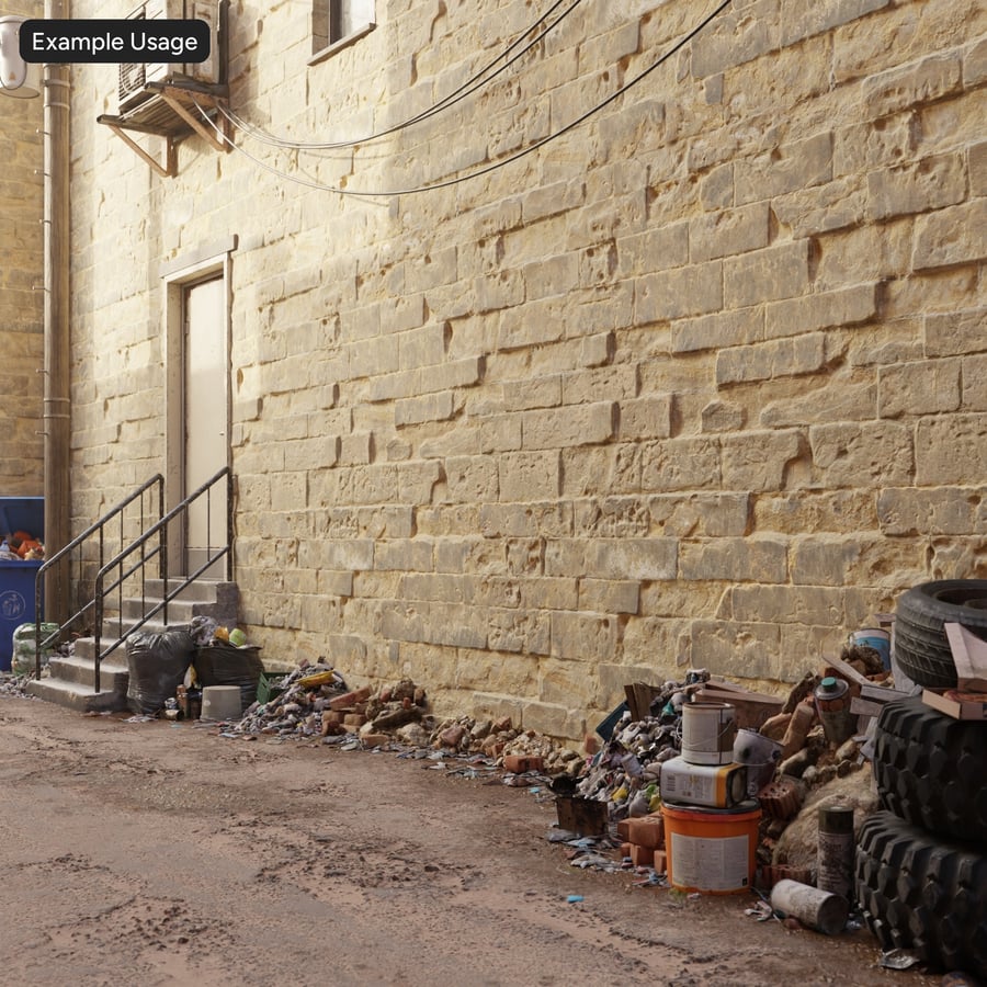 Old Running Bond Stone Block Wall Texture, Beige