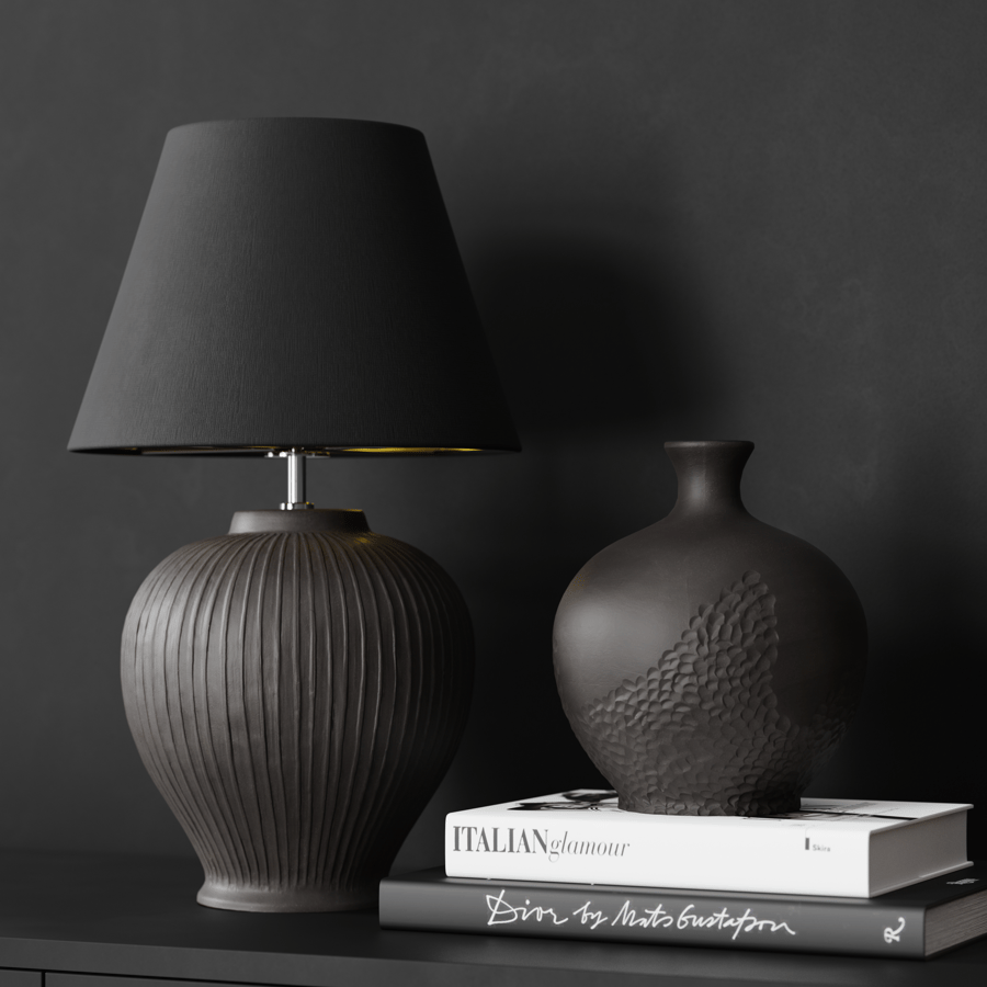 Eno Ceramic Kelantis Carved Shade Lamp Model, Black
