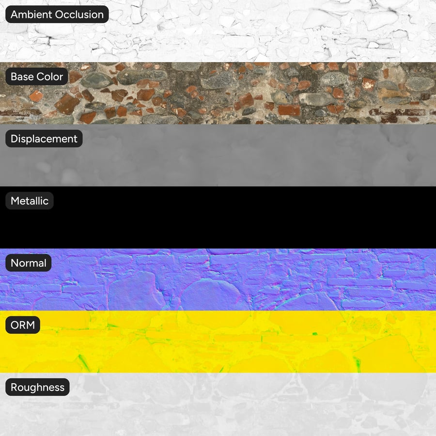 Damaged Layered Brick and Stone Wall Texture