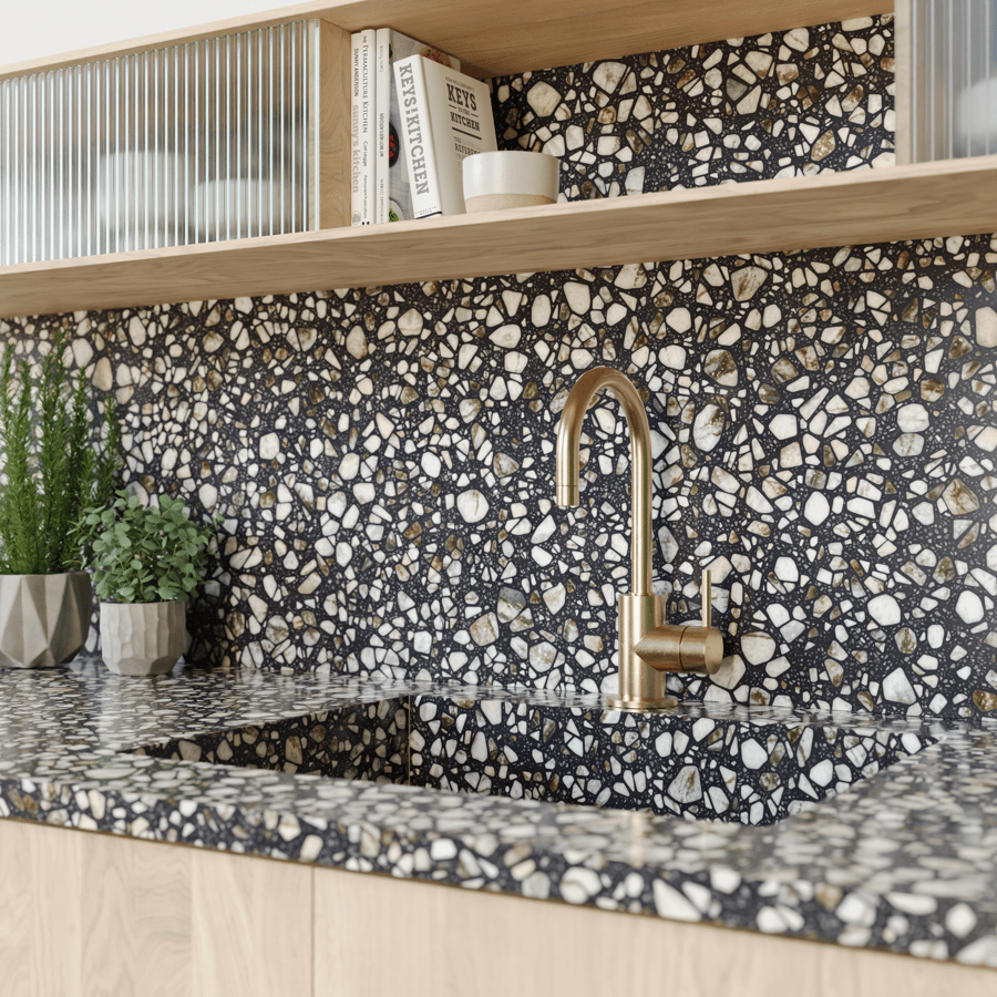 Textura Terrazzo Noturno Salpicado, Preto