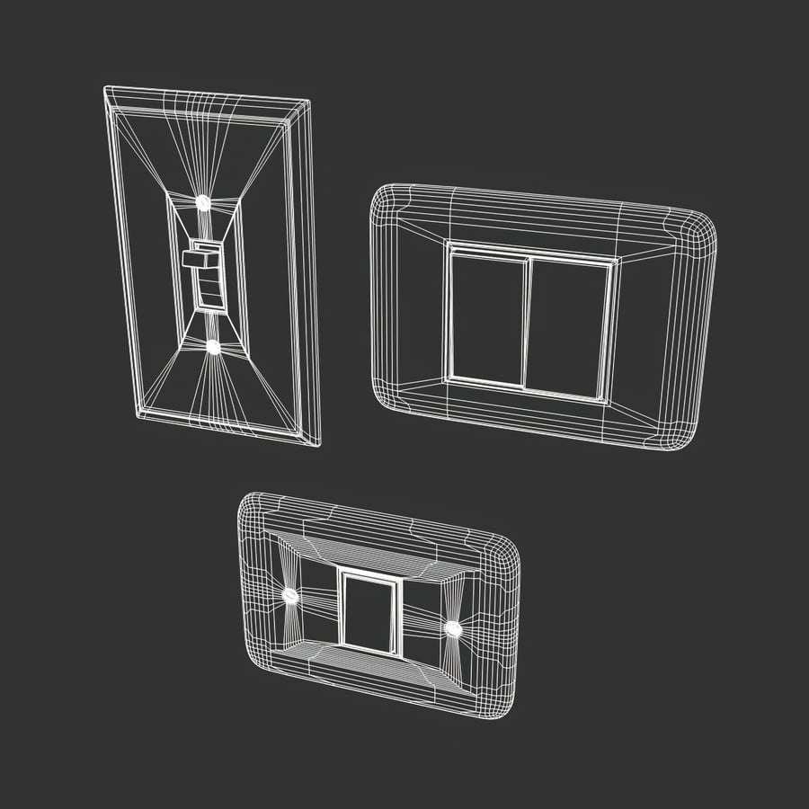 Três modelos de interruptores de luz, branco