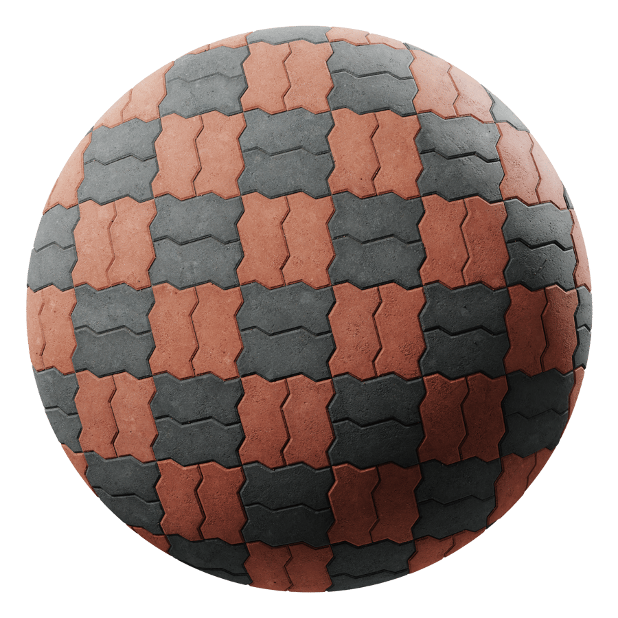 Checkerboard Basketweave Zigzag Concrete Paving Texture, Black
