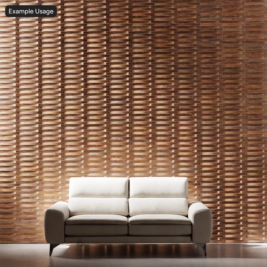 Tekstur Panel Dinding Bilah Kayu Woven Staggered, Walnut