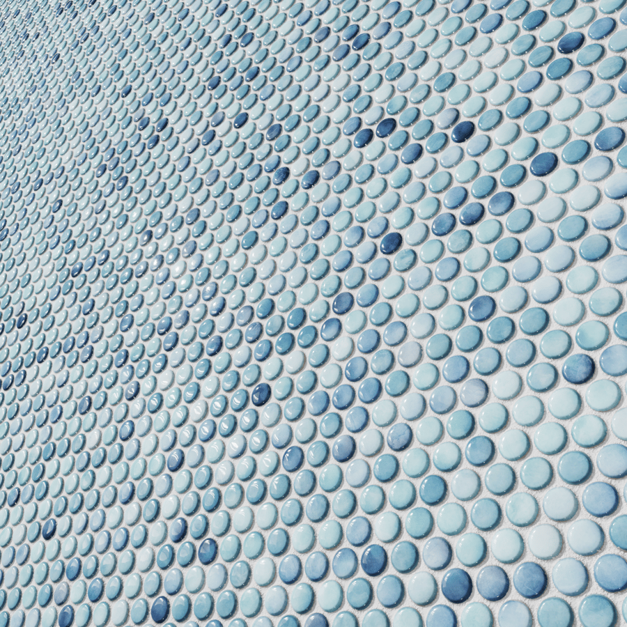 Penny Round Ceramic Glossy Tile Texture, Gradient Blue