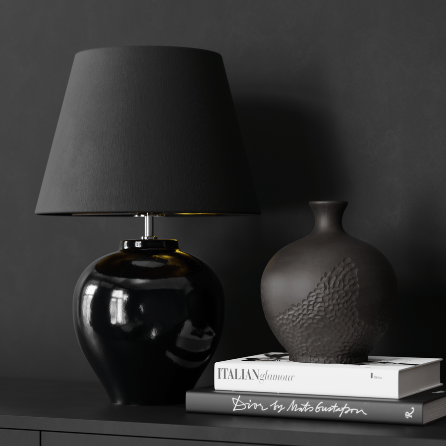 Eno Ceramic Kelantis Grandeur Shade Lamp Model, Black