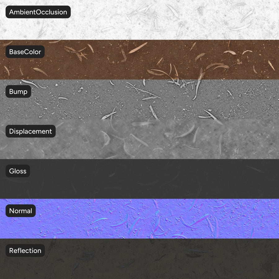 Solo com textura de folhas longas