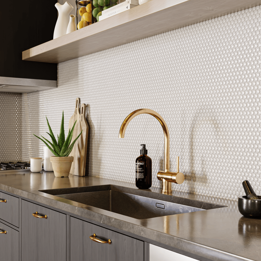 Textura de azulejo cerâmico brilhante redondo, branco