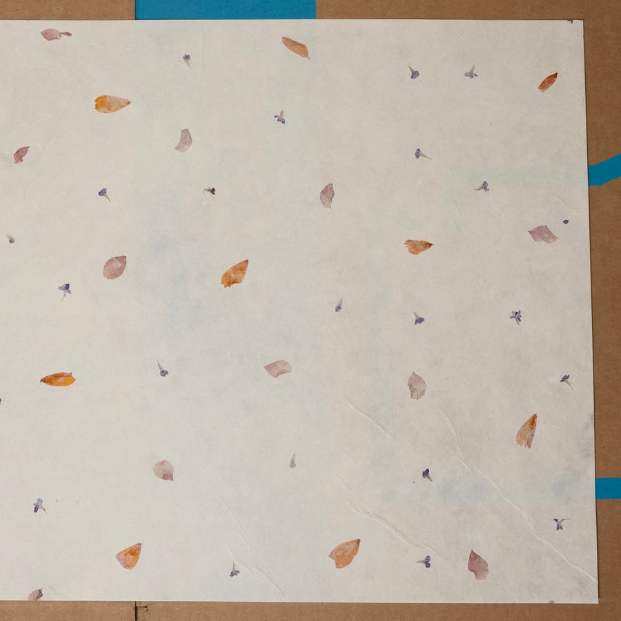 Gampi Paper Texture with Bougainvilla Flowers, Ivory