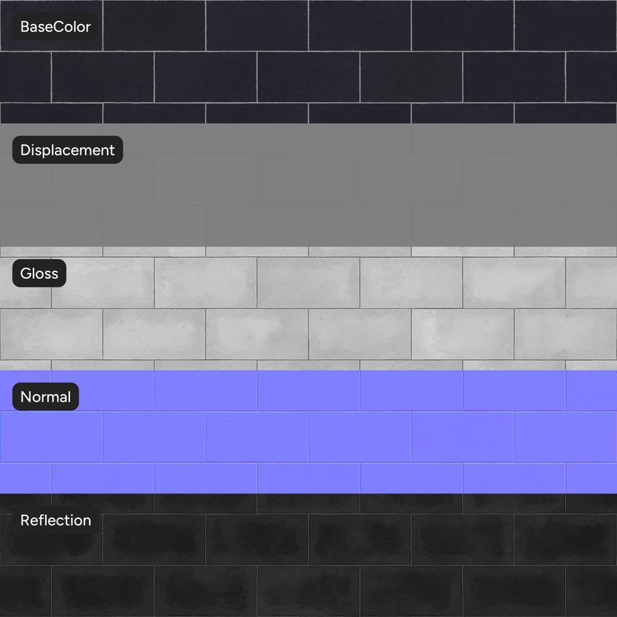 Rectangular Offset Graphite Glossy Tile Texture, Black