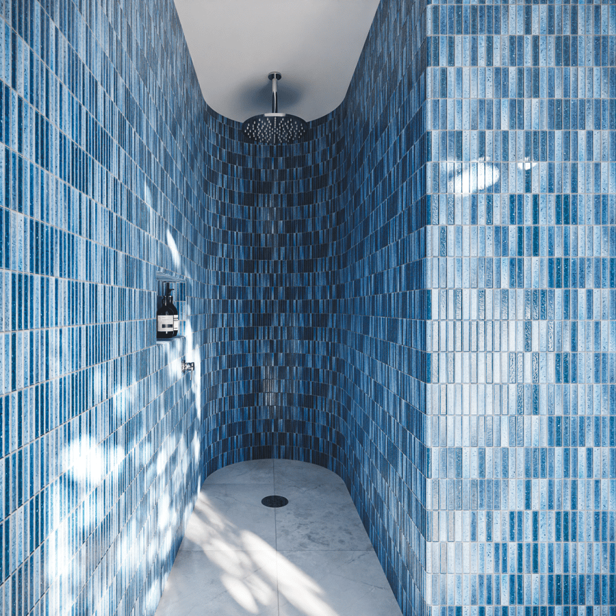 Textura de azulejo cerâmico brilhante Yubi, azul manchado
