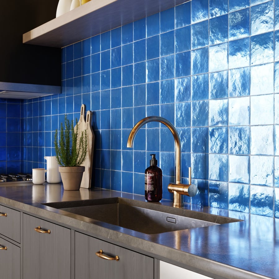 Squares Zellige Glossy Tile Texture, Blue