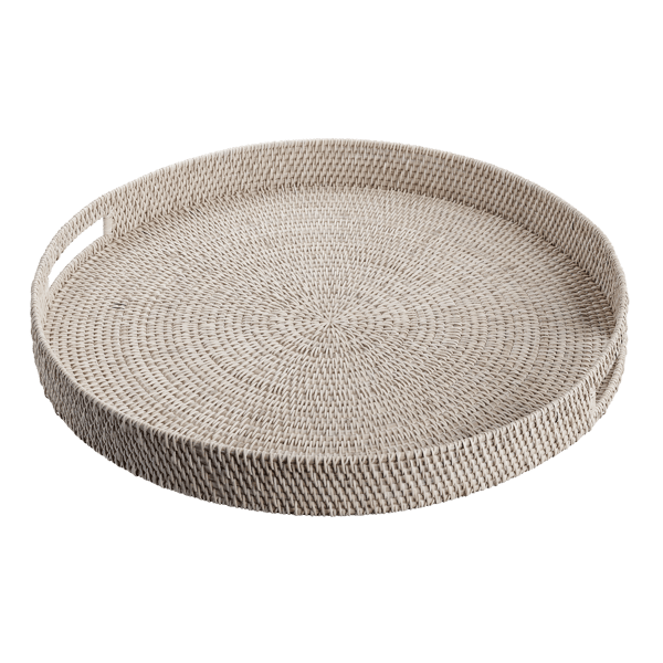 Round Large Rattan Tray Model, White