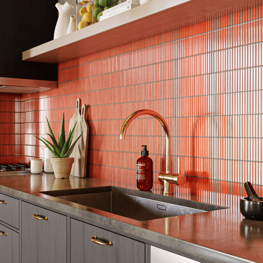 Textura de azulejo cerâmico brilhante Yubi, vermelho alaranjado