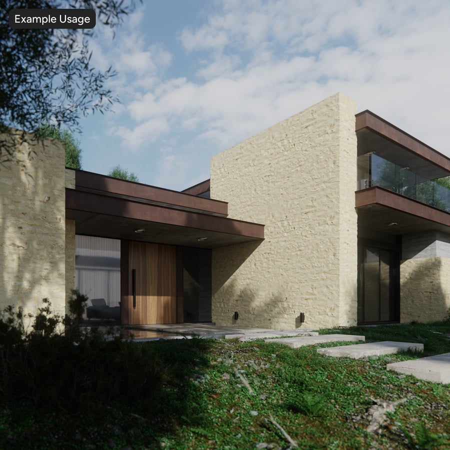 Kết cấu tường gạch đá phong hóa, màu vàng