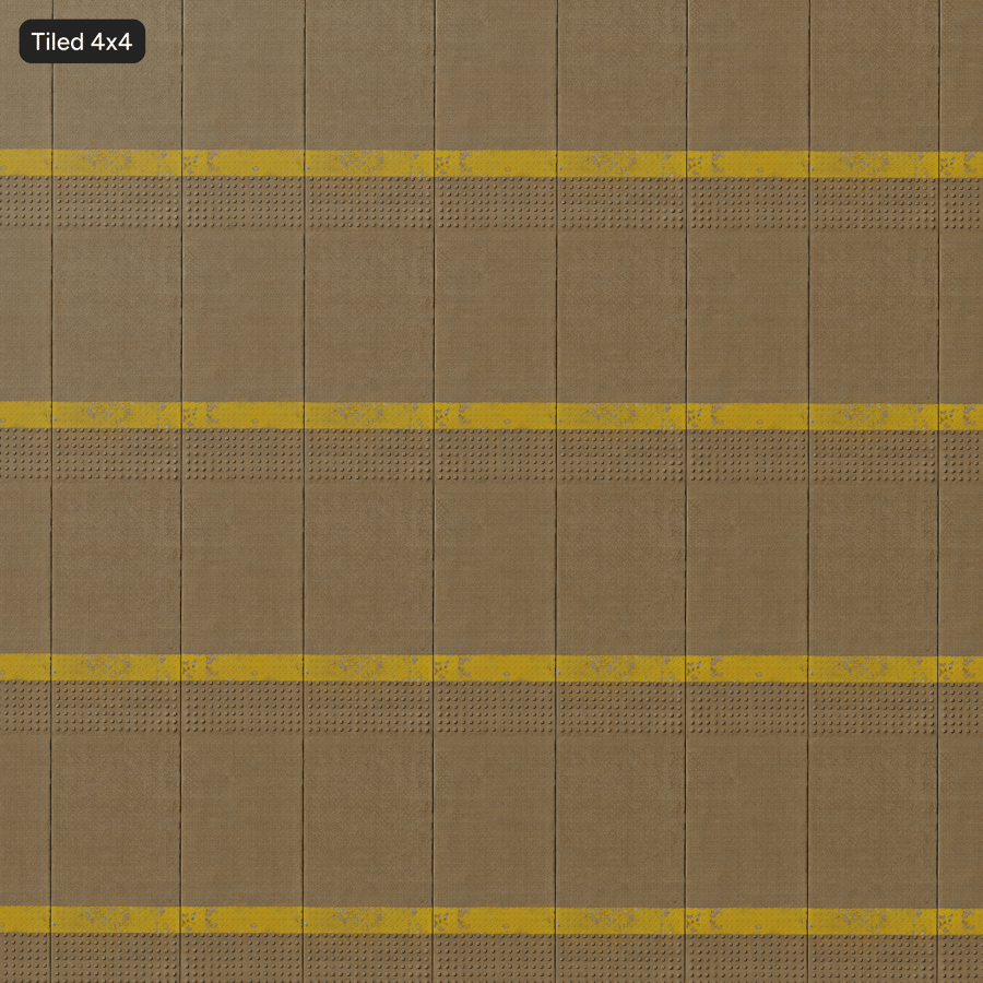 Texture de trottoir en béton pour bande de roulement et adhérence tactile, rayures jaunes