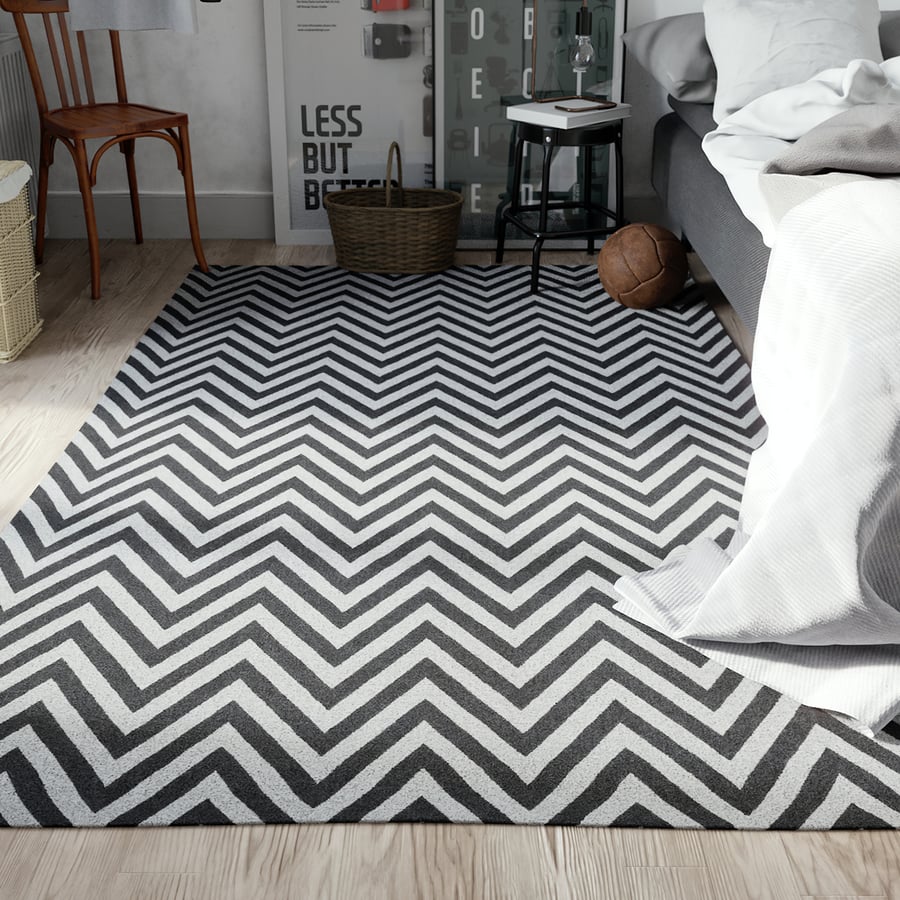 Chevron Designer-matta, vit och mörkgrå