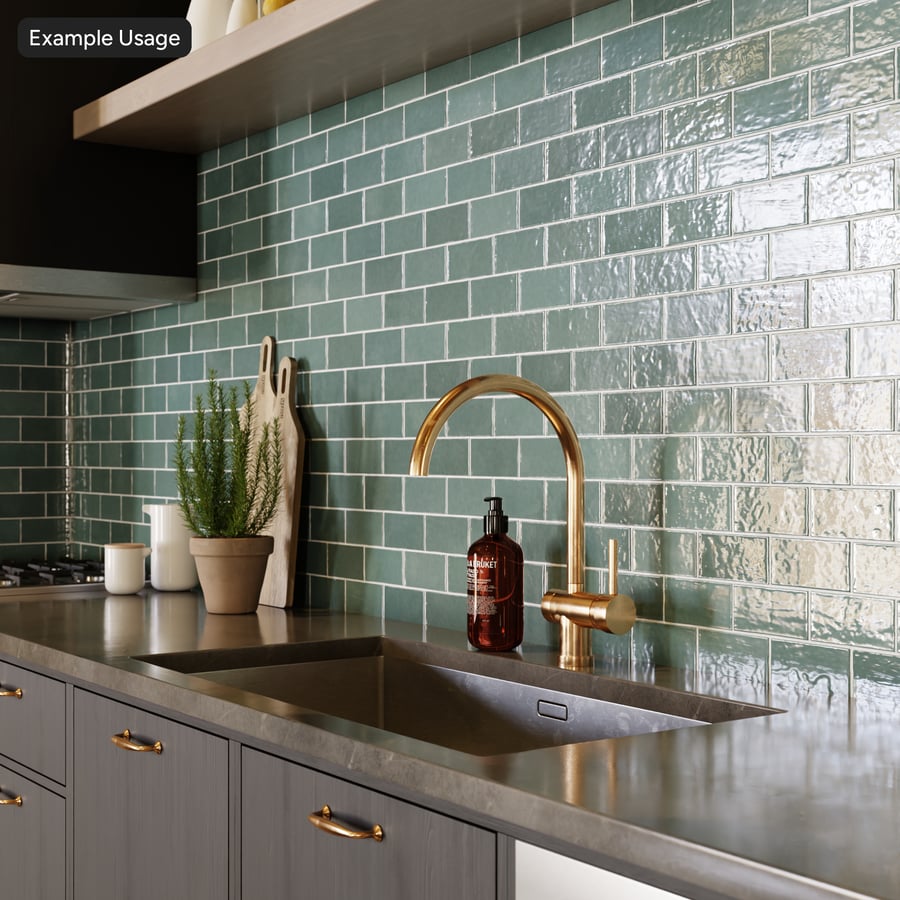 Textura de azulejo brilhante Zellige retangular com deslocamento, azul aquático