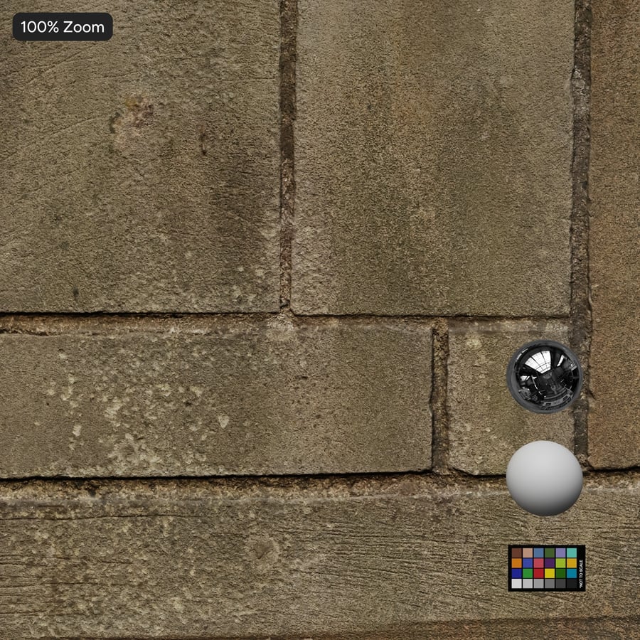 Texture murale en blocs de grès recouverts de lichen, beige