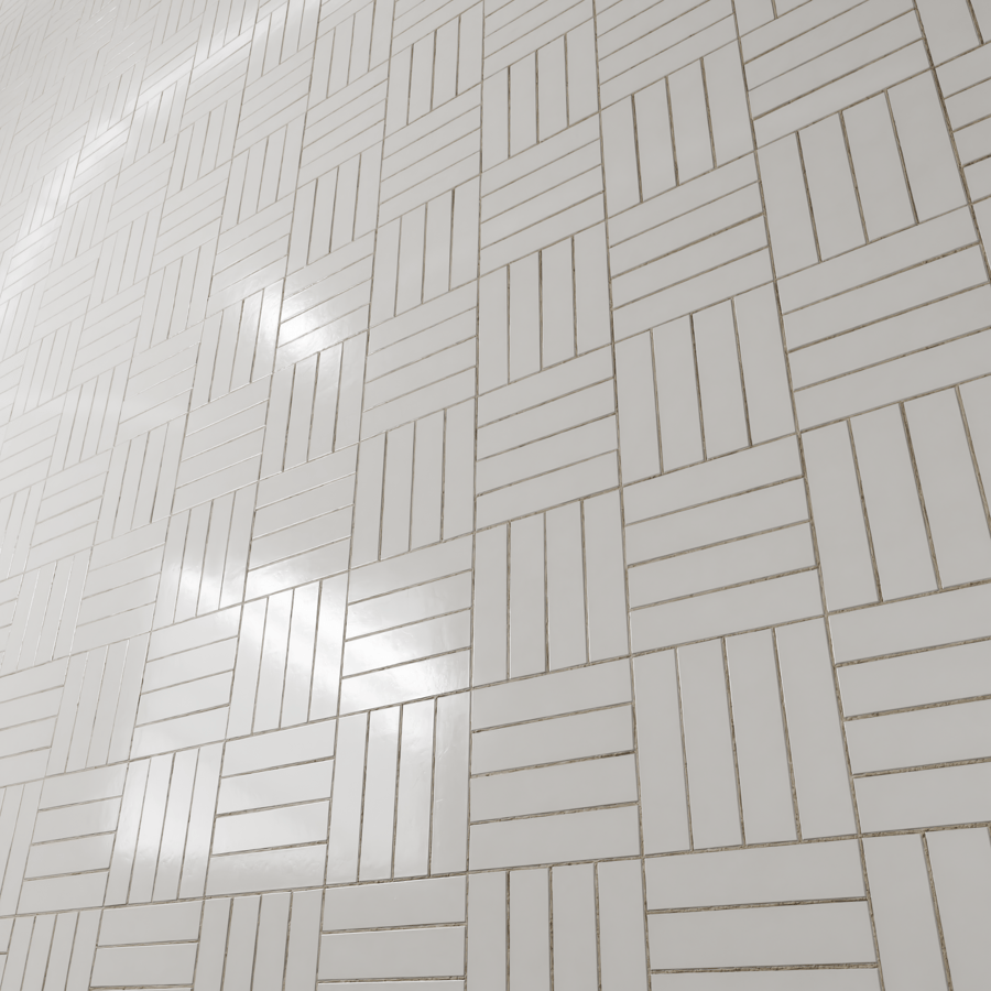 Textura de azulejo cerâmico brilhante com hachuras cruzadas, branco