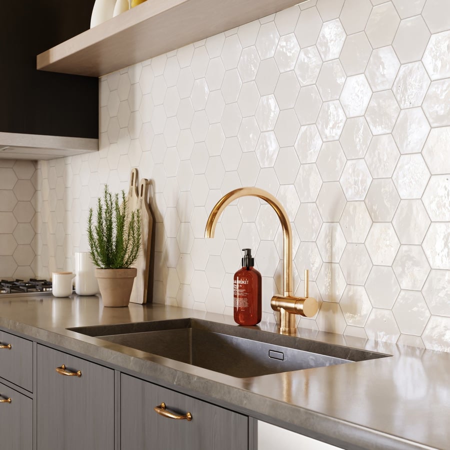 Textura de azulejo hexagonal brilhante Zellige, branco